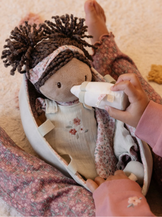 Miękka lalka Baby Evi w nosidełku z akcesoriami
