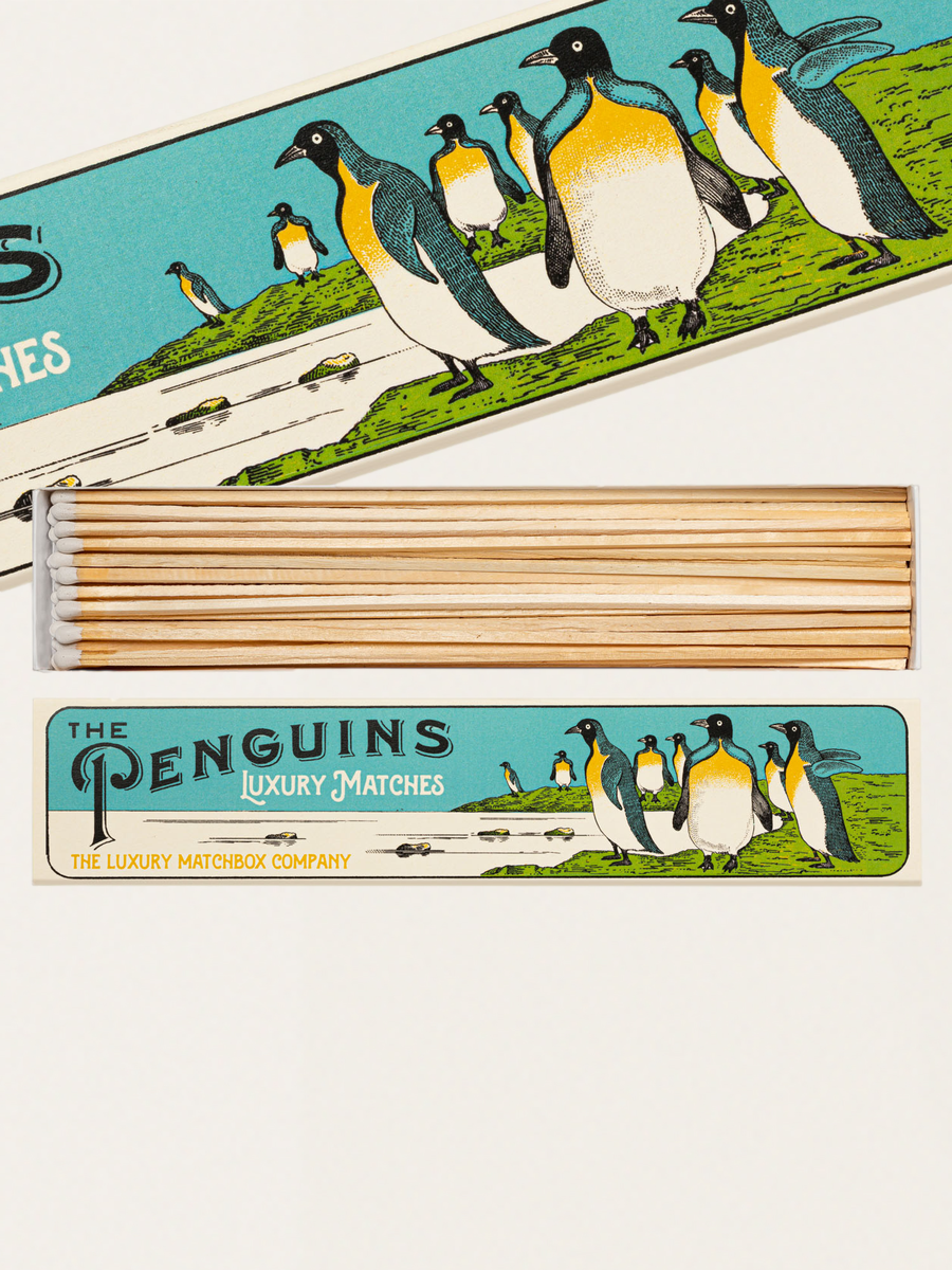 Długie zapałki w eleganckim pudełku vintage - The Penguins