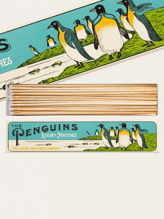 Długie zapałki w eleganckim pudełku vintage - The Penguins