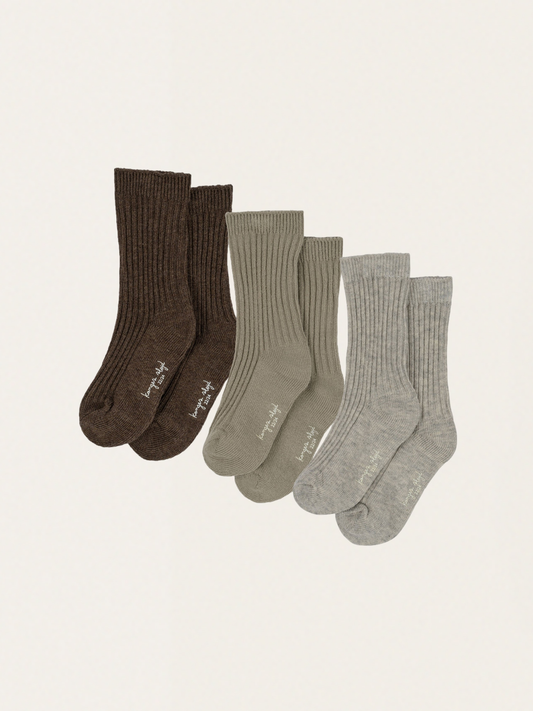 Skarpetki 3 szt. Rib socks - Soft Grey / Ment / Brown