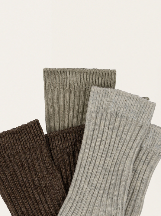 Skarpetki 3 szt. Rib socks - Soft Grey / Ment / Brown