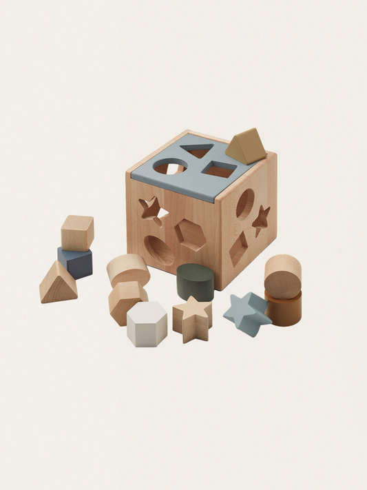 Drewniany sorter kształtów Gary puzzle cube Geometric blue fog