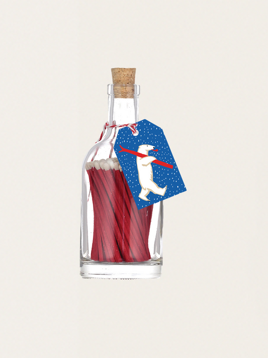 Zapałki w szklanej butelce vintage Skiing Polar Bear