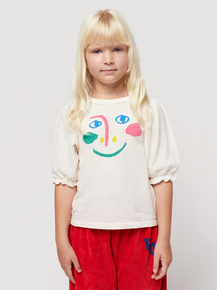 Bawełniany t-shirt z bufiastymi rękawami Kids Smiling mask